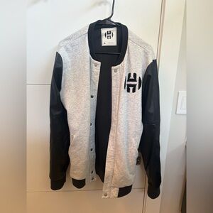 adidas Grey and Black Bomber Jacket with Logo Patch